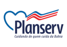 Logomarca Planserv, nas cores azule vermelho, com slogam "Cuidando da sade das pessoas"