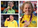 uma foto montada com a imagem das atletas olmpicas Rafaela Silva, Sarah Menezes e Yane Marques, que assinaram Manifesto em apoio ao PL 2824, de auxlio emergencial ao esporte